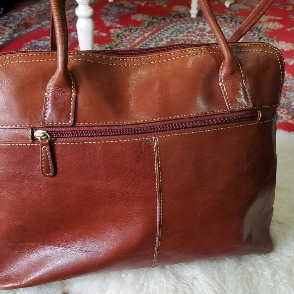 Gianni BERNINI Brown Large  leather Tote Bag Double Zipper